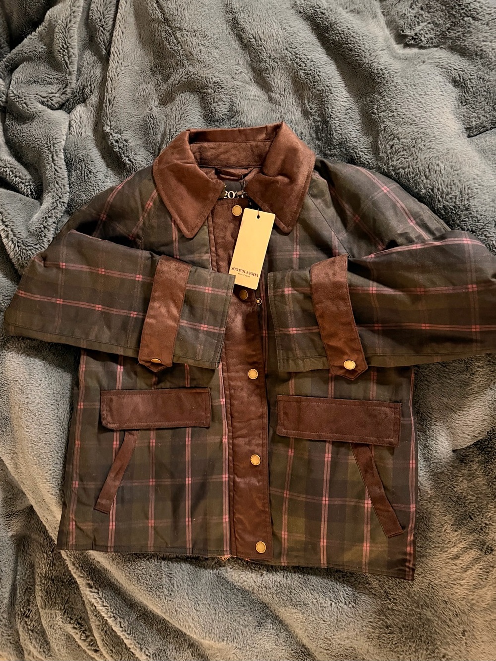 Scotch & Soda NWT Brown and Green Plaid Military-Style Field Jacket